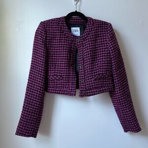 Zara pink and black tweed blazer